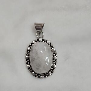Moonstone Oval White Natural Gemstone Necklace Pendant Sterling Silver Plated